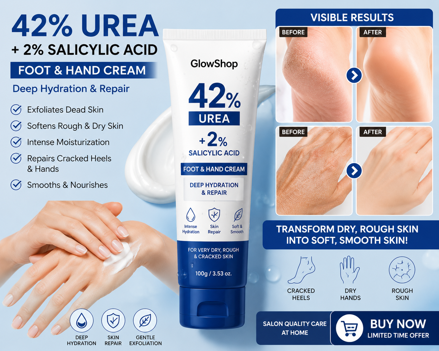 Urea Foot & Hand Cream | Repairs Cracked Heels & Dry Skin