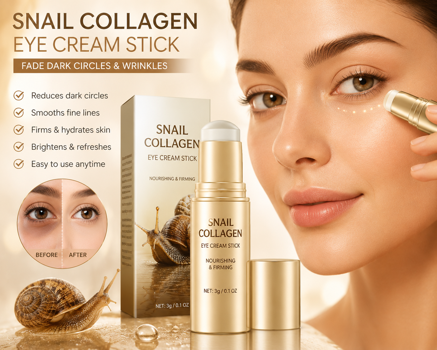 Snail Collagen Eye Cream Stick | Fade Dark Circles & Wrinkles