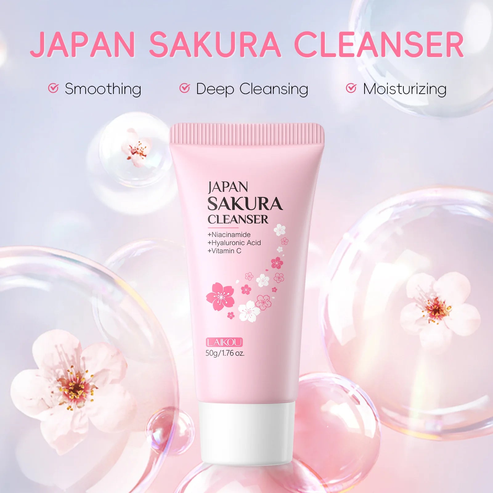 Laikou Sakura Facial Cleanser - Deep Cleansing All Skin Types 50g