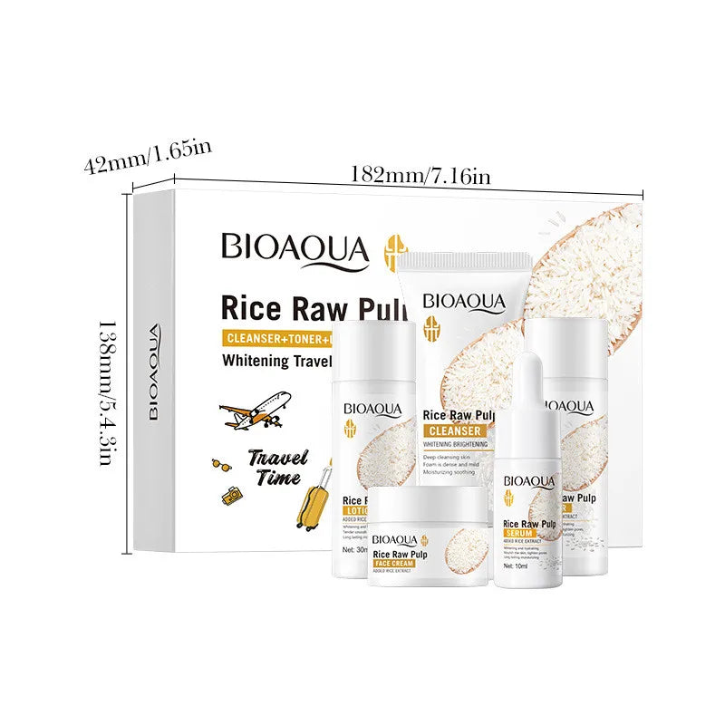 BIOAOUA Rice Raw Whitening Skincare Set - 5pcs Complete Routine