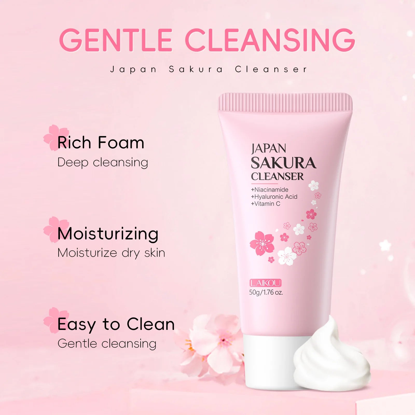 Laikou Sakura Facial Cleanser - Deep Cleansing All Skin Types 50g