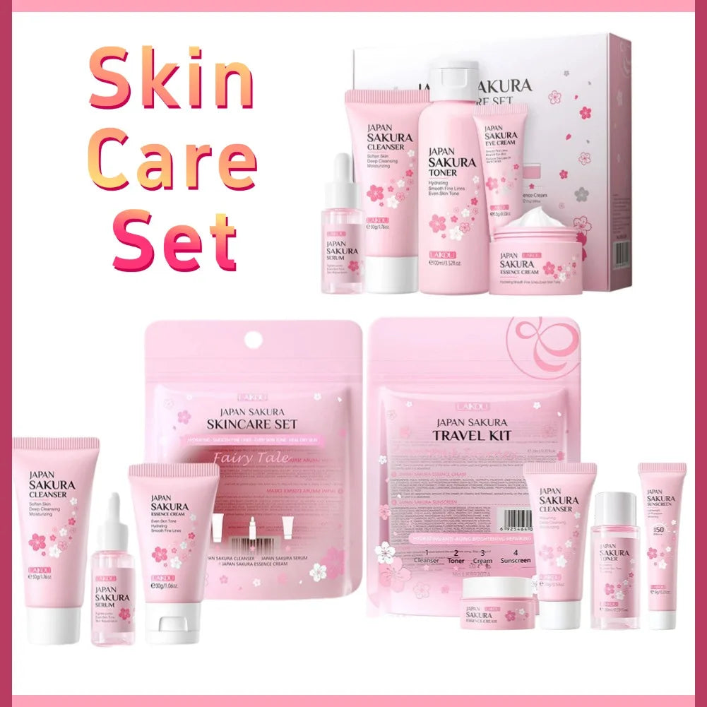 Sakura Skincare Set | Cleanser, Serum, Eye Cream & Travel Kit
