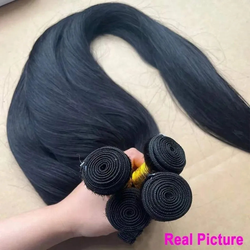 Straight Bundles Human Hair Extensions 3 4 Bundles Unprocessed Brazilian Hair 26 Inch Double Weft Weave Natural Black For Women