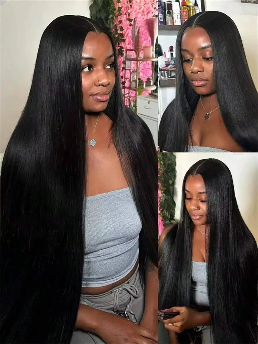 Straight Bundles Human Hair Extensions 3 4 Bundles Unprocessed Brazilian Hair 26 Inch Double Weft Weave Natural Black For Women