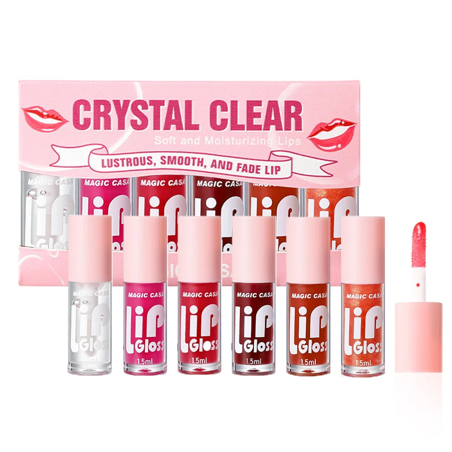 6-Piece Shimmering Jelly Lip Oil Set - Moisturizing & Long-Lasting