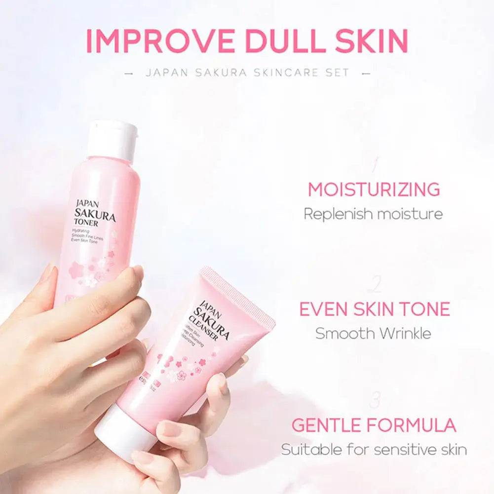 Sakura Skincare Set | Cleanser, Serum, Eye Cream & Travel Kit
