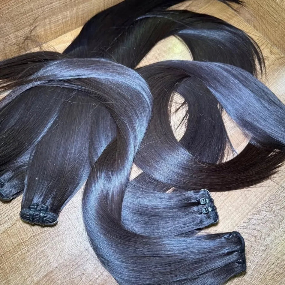 Straight Bundles Human Hair Extensions 3 4 Bundles Unprocessed Brazilian Hair 26 Inch Double Weft Weave Natural Black For Women