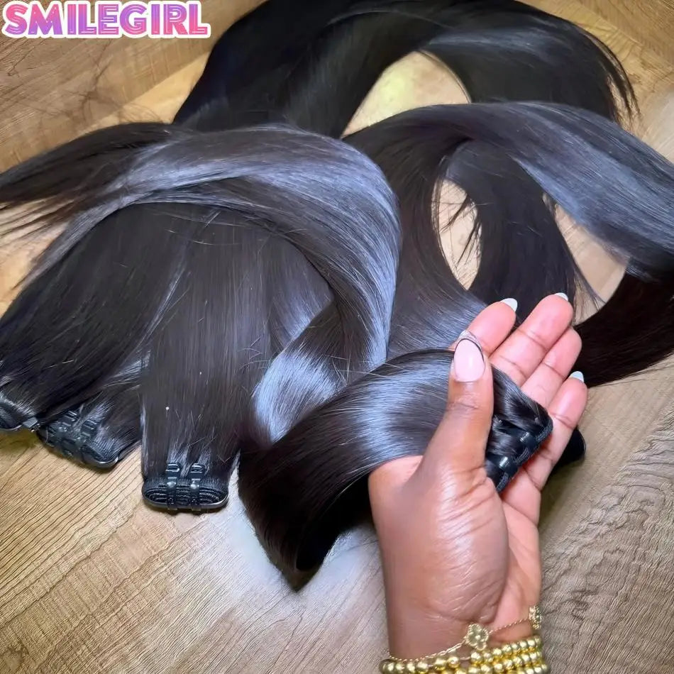 Straight Bundles Human Hair Extensions 3 4 Bundles Unprocessed Brazilian Hair 26 Inch Double Weft Weave Natural Black For Women