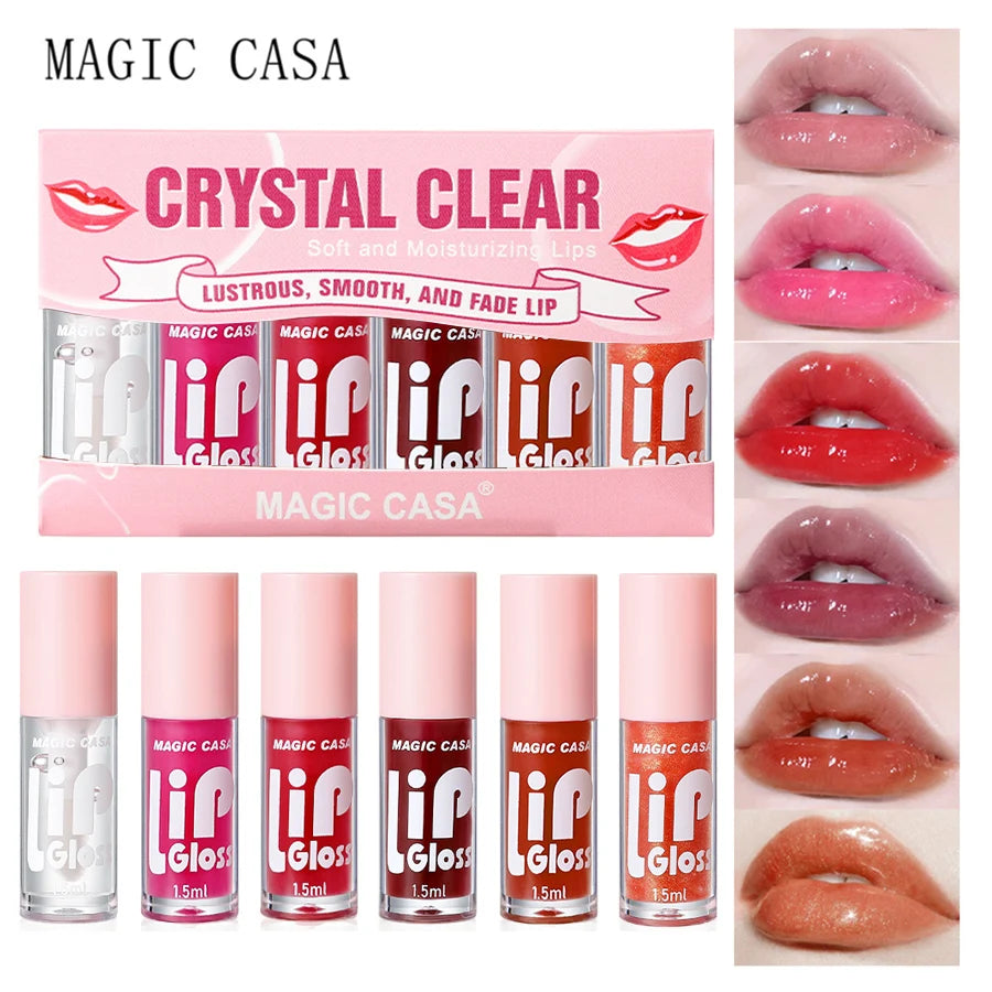 6-Piece Shimmering Jelly Lip Oil Set - Moisturizing & Long-Lasting