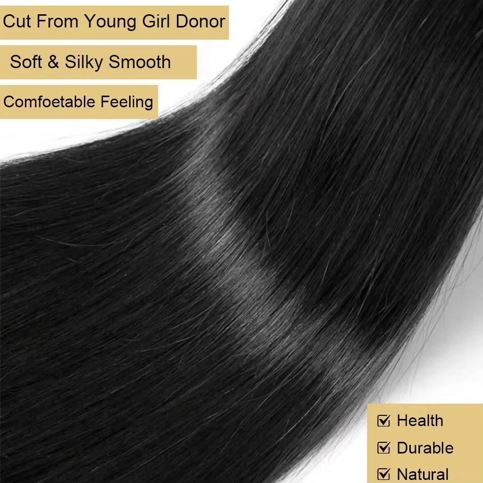 Straight Bundles Human Hair Extensions 3 4 Bundles Unprocessed Brazilian Hair 26 Inch Double Weft Weave Natural Black For Women