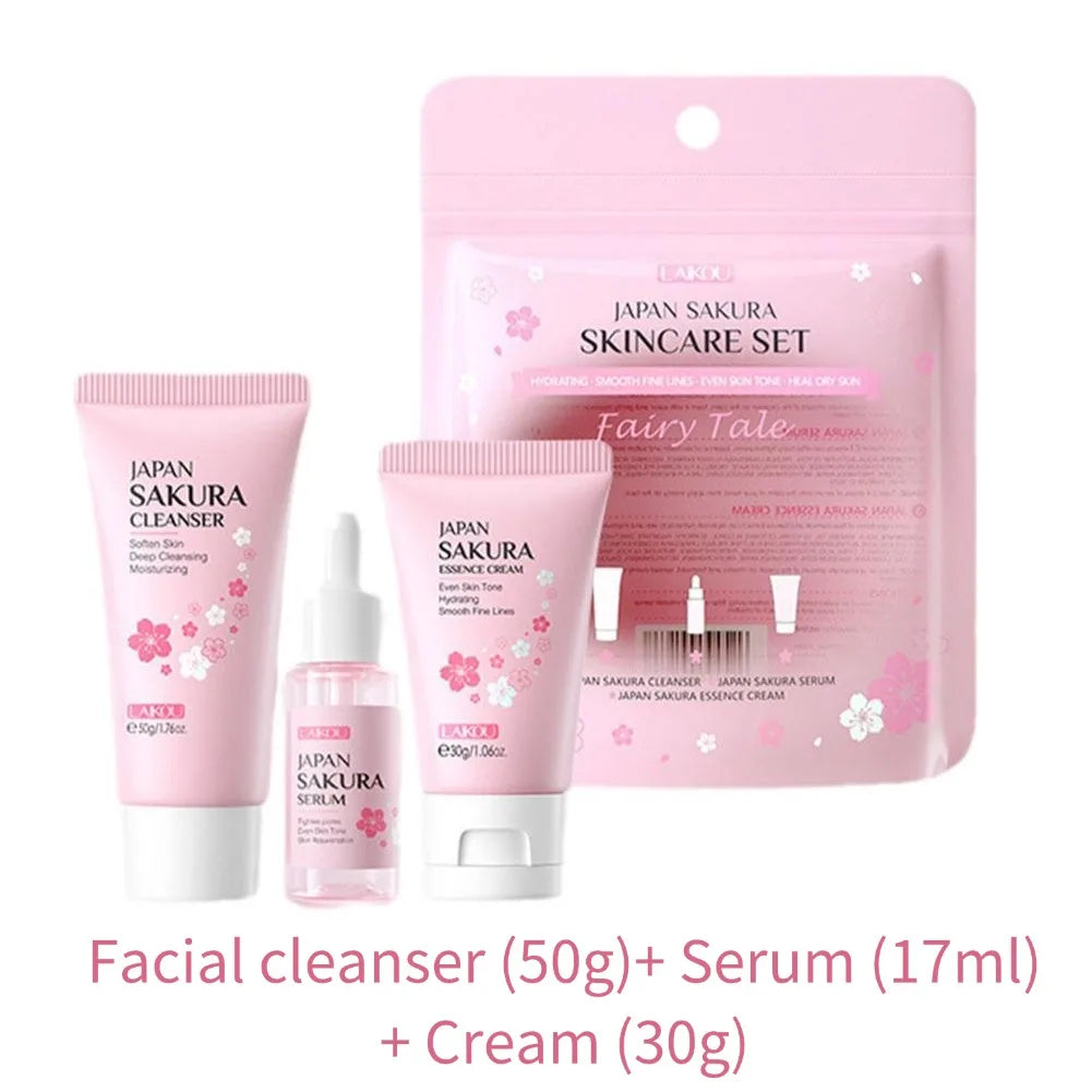 Sakura Skincare Set | Cleanser, Serum, Eye Cream & Travel Kit
