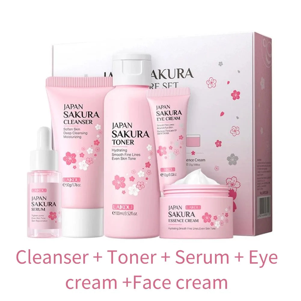 Sakura Skincare Set | Cleanser, Serum, Eye Cream & Travel Kit