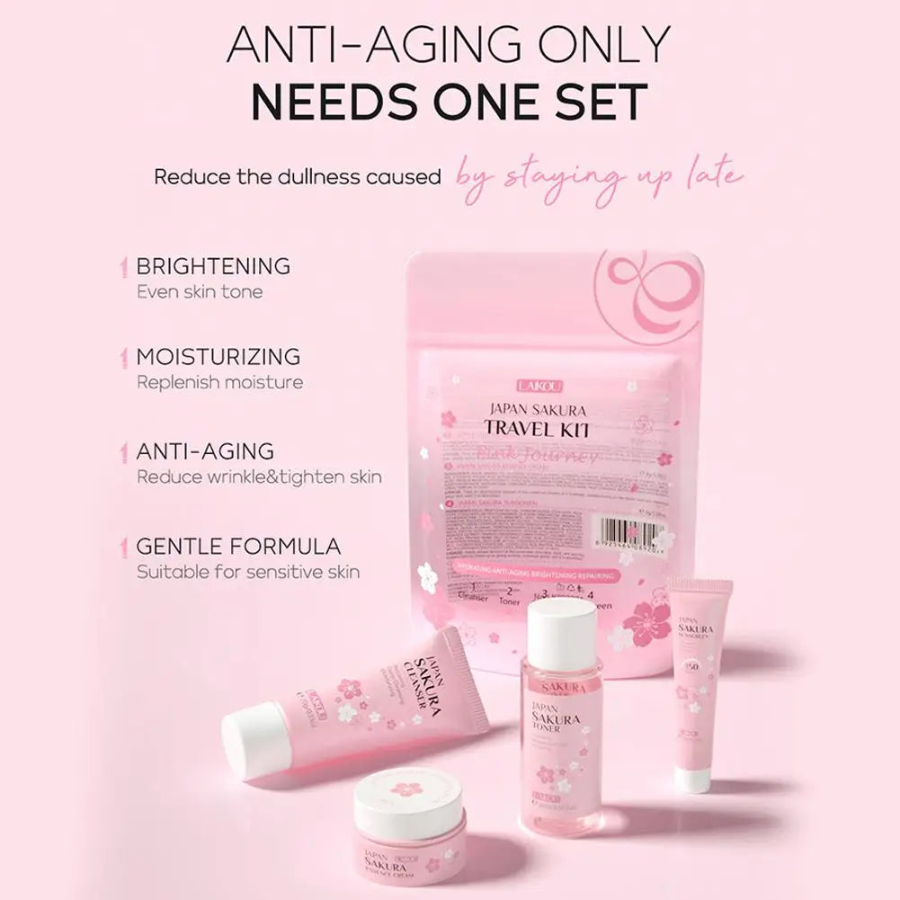 Sakura Skincare Set | Cleanser, Serum, Eye Cream & Travel Kit