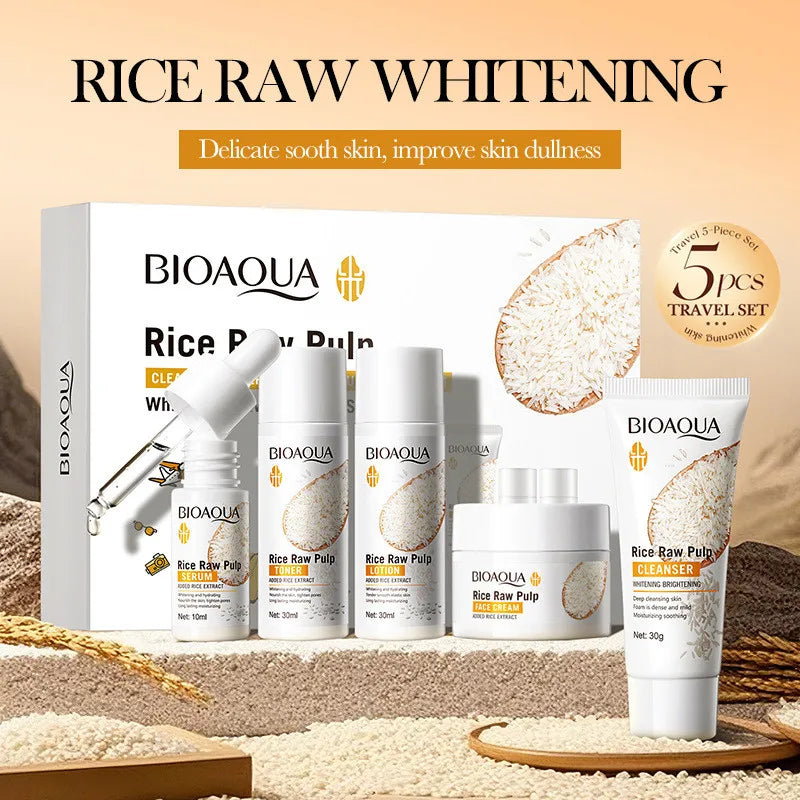 BIOAOUA Rice Raw Whitening Skincare Set - 5pcs Complete Routine