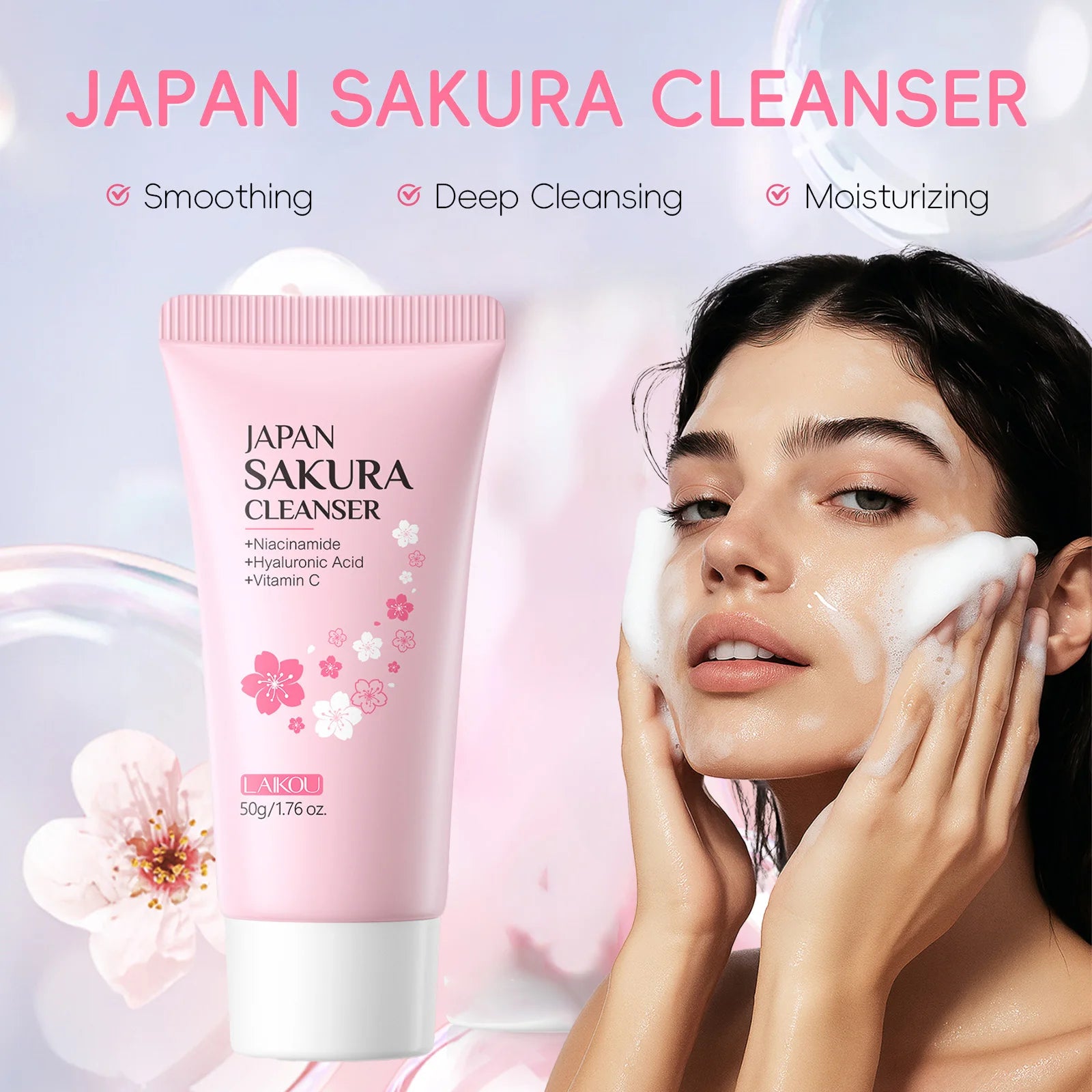 Laikou Sakura Facial Cleanser - Deep Cleansing All Skin Types 50g