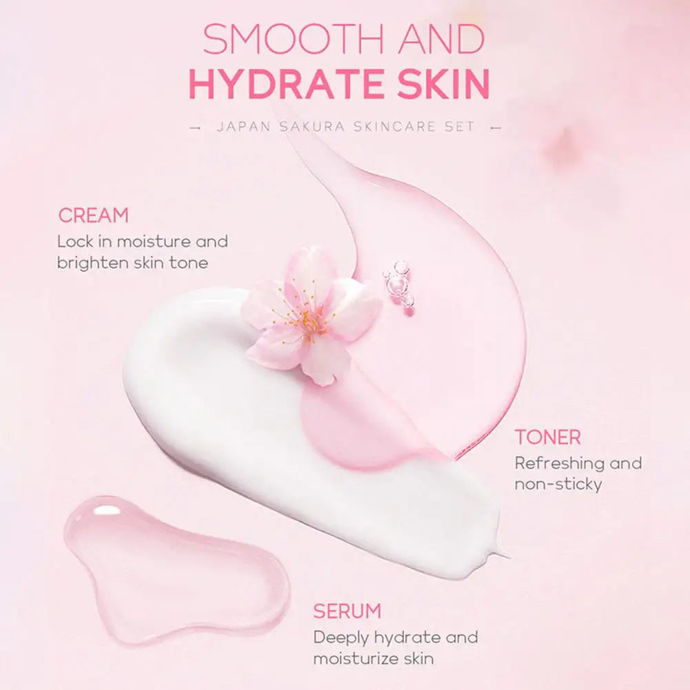 Sakura Skincare Set | Cleanser, Serum, Eye Cream & Travel Kit