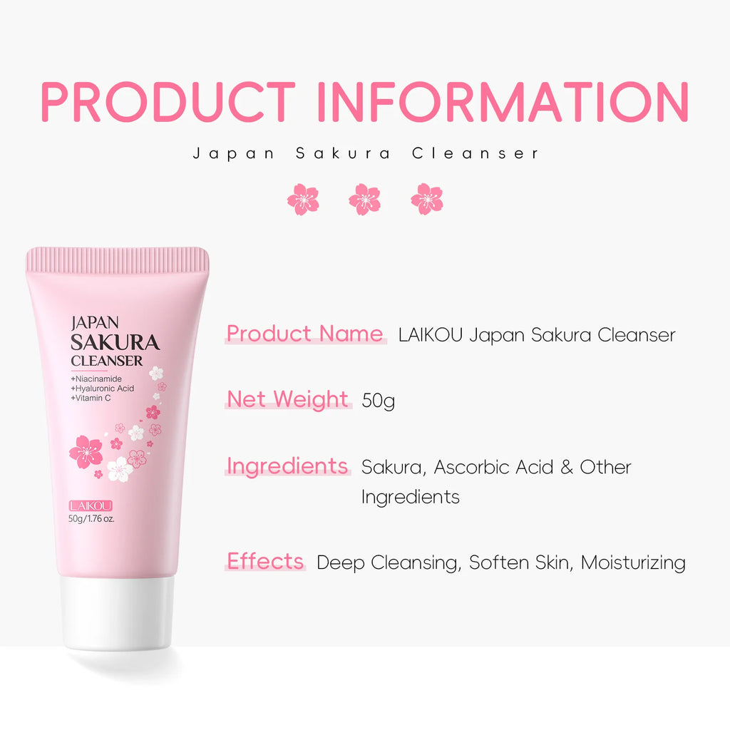 Laikou Sakura Facial Cleanser - Deep Cleansing All Skin Types 50g