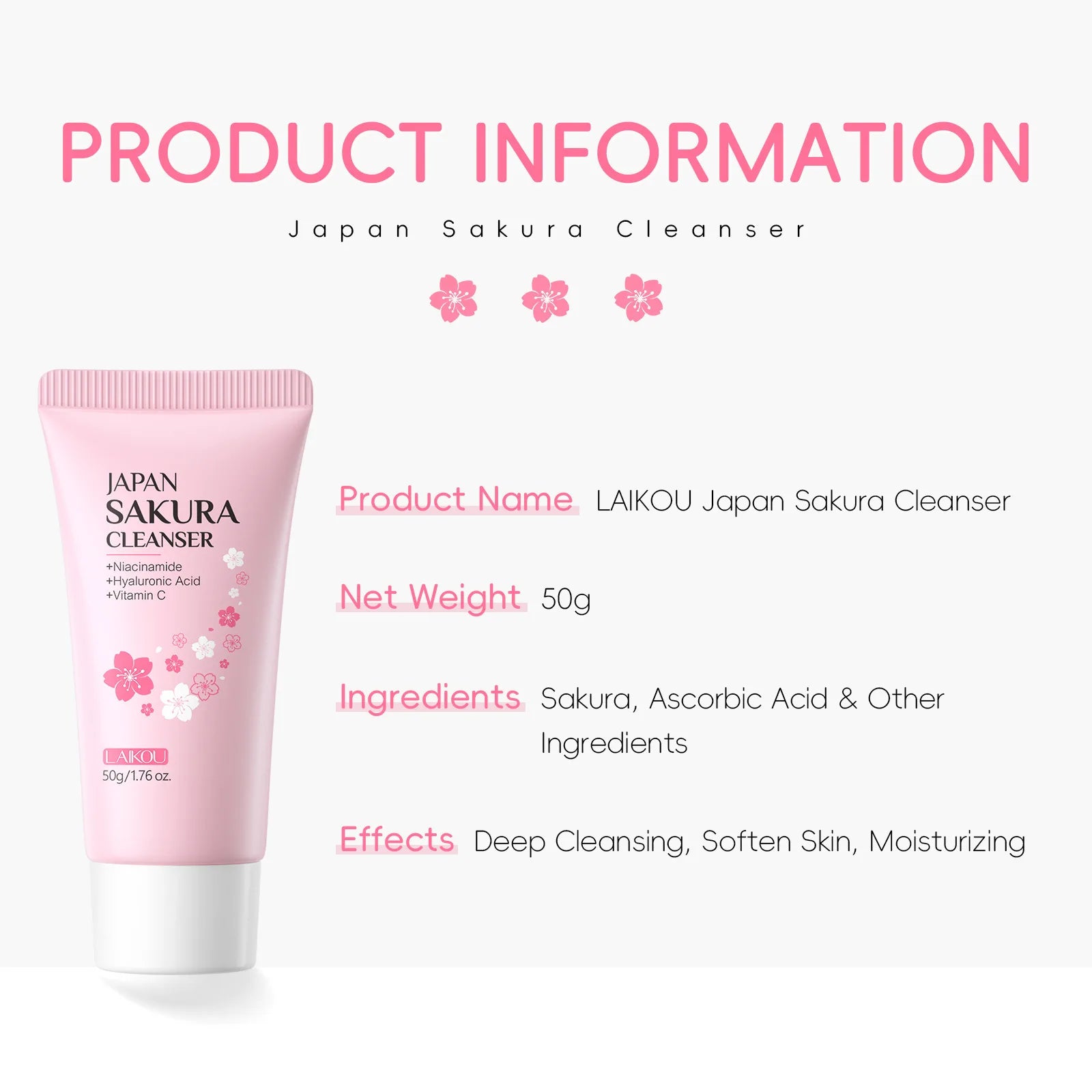 Laikou Sakura Facial Cleanser - Deep Cleansing All Skin Types 50g
